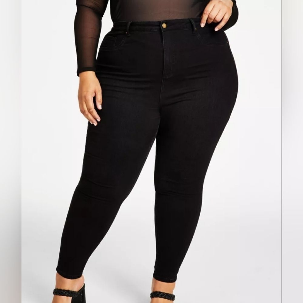 Nina Parker Womens Black High-Rise Skinny Jeans Size 18W